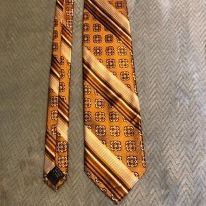 Bruno Conte Men's Tie Orange Cream Brown Beige Polyester Striped